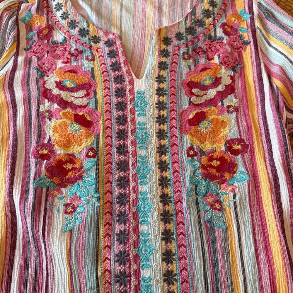 Andree by Unit Colorful Striped Floral Embroidered Women's Top - Picture 11 of 13